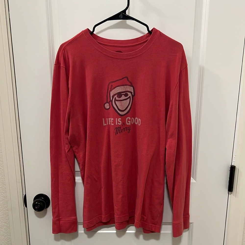 Life Is Good Red Long Sleeve Tee Holiday Design
